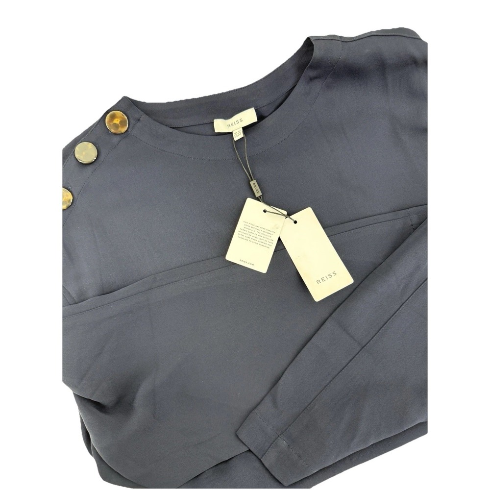 Reiss W NWT Size 8 Navy‎ long-sleeved top with buttons on the shoulder